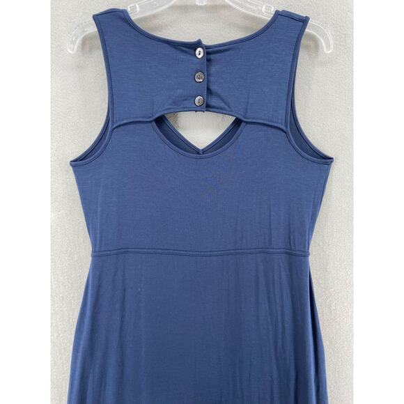 J Jill Dress Womens Small Blue Maxi Tank Keyhole Button Back Sun Dress Stretch - Picture 11 of 13
